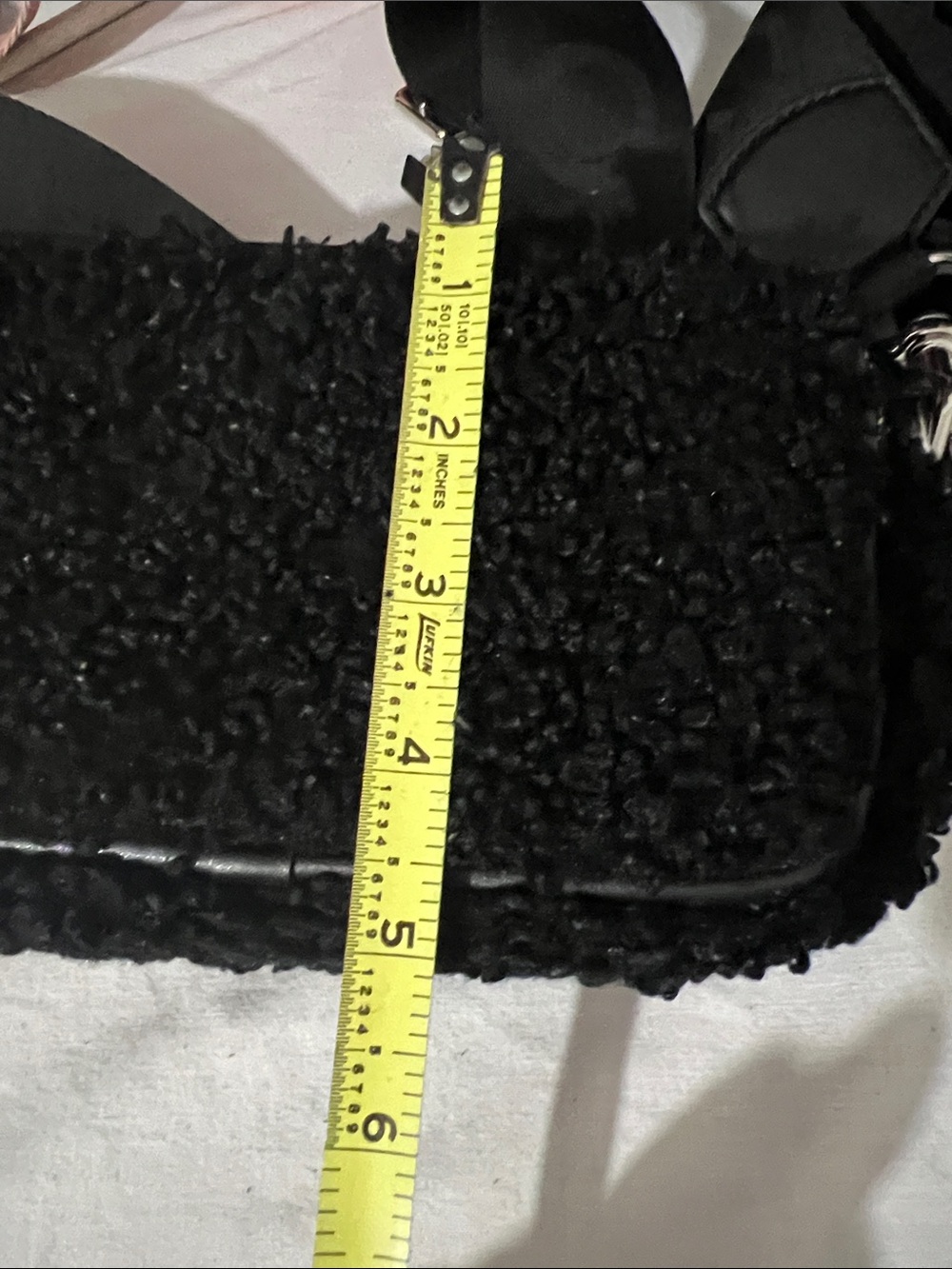 Black Shearling Crossbody Bag with Wide Logo Strap - Picture 5 of 9
